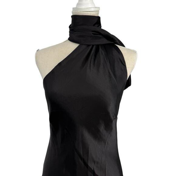 Mogidol Italian Summer Tie Neck Sleeveless Dress Black Satin size Medium NEW - Picture 4 of 15